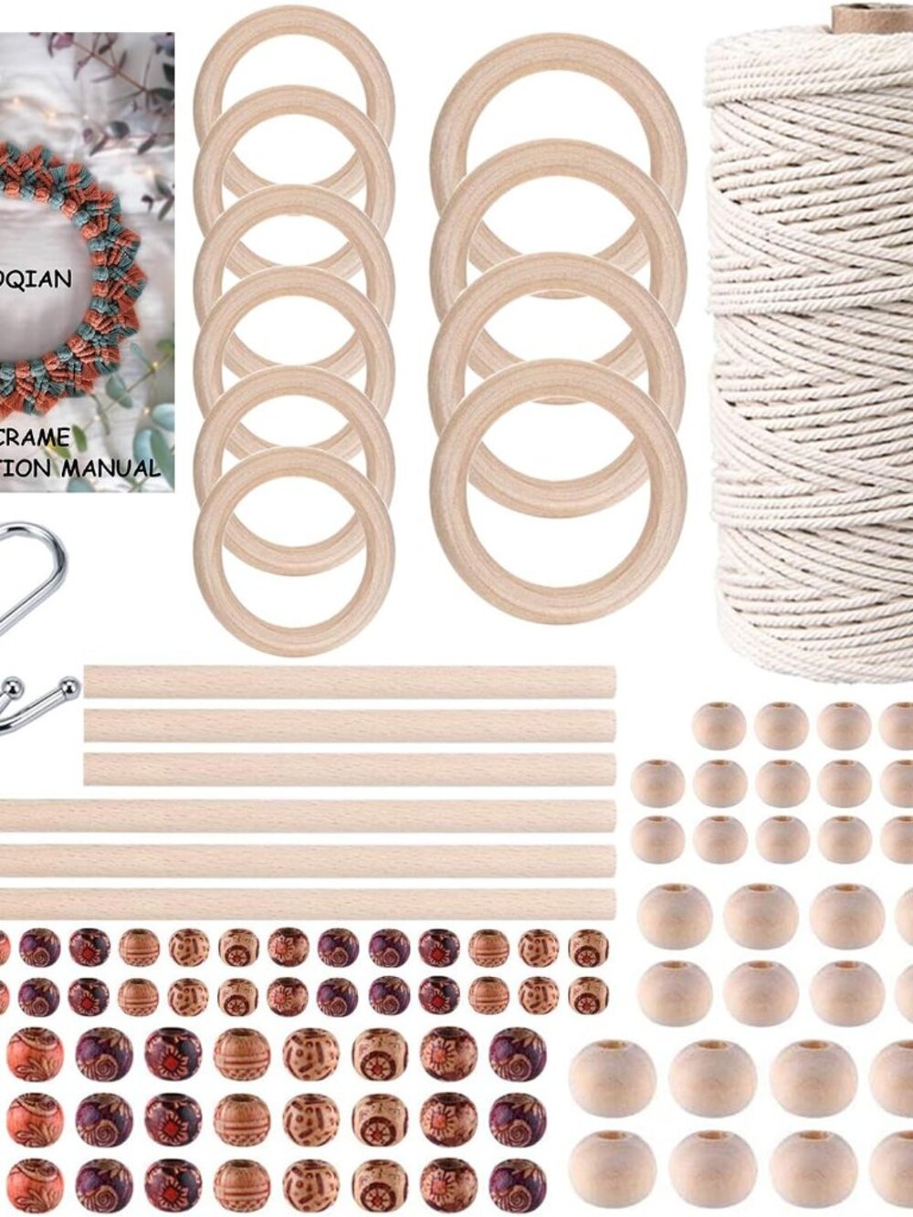 120pcs Macrame Kits for Beginners 3mm x 109yards Natural Cotton Macrame Cord wit